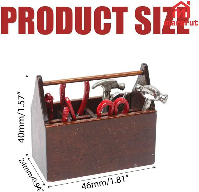 Alt view image 2 of 7 - Tool Box Dollhouse 1/12 Scale Kit Set, 8Pcs Metal Working Tools with Mini Wood Toolbox, Doll Garage Accessories, Tiny Model for House Building, Garden Outdoor Repair, Rustic Farm Crafts