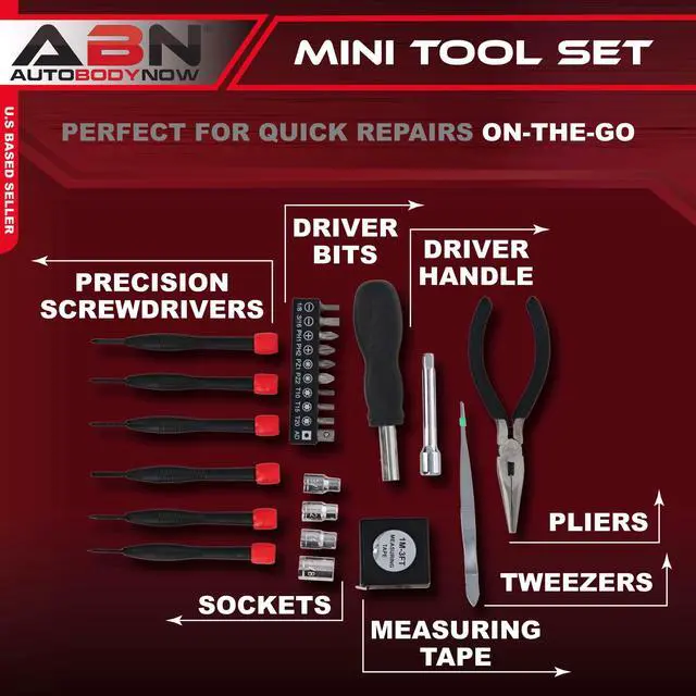 Alt view image 2 of 6 - 25-Piece Tri-Fold Mini Tool Set for Dorm, Travel, Office, Home Tool Kit with Case - Basic Tool Set for Home Repairs