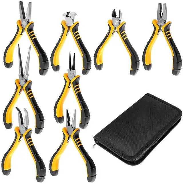 Main image of Jewelry Pliers Set, 8-Piece Mini Jewelry Making Tool Kit with Storage Bag, Flat Nose/Round Nose/Bent Nose, Wire Cutters, Crimping Pliers & End Nippers for Beading Crafting Repair