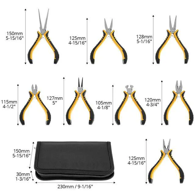 Alt view image 2 of 7 - Jewelry Pliers Set, 8-Piece Mini Jewelry Making Tool Kit with Storage Bag, Flat Nose/Round Nose/Bent Nose, Wire Cutters, Crimping Pliers & End Nippers for Beading Crafting Repair