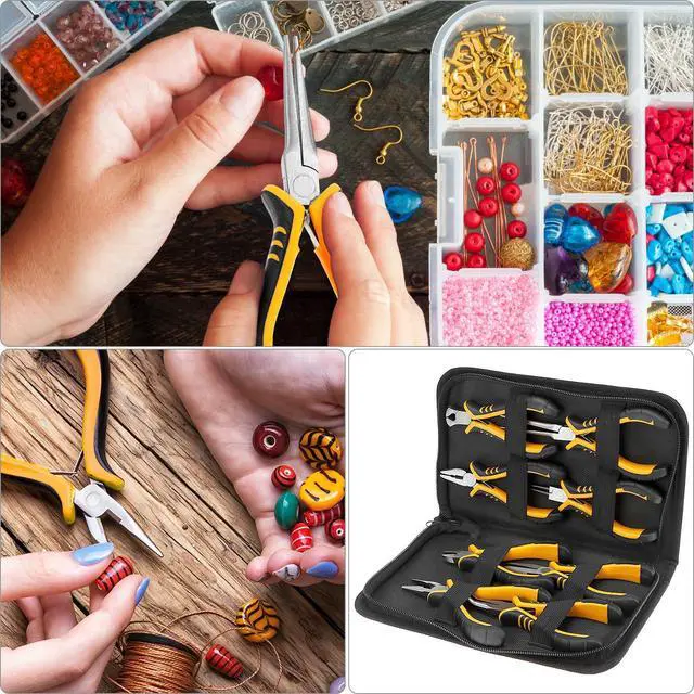 Alt view image 7 of 7 - Jewelry Pliers Set, 8-Piece Mini Jewelry Making Tool Kit with Storage Bag, Flat Nose/Round Nose/Bent Nose, Wire Cutters, Crimping Pliers & End Nippers for Beading Crafting Repair