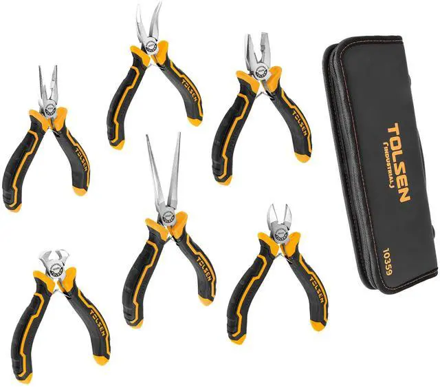 Main image of 6-Piece Mini Pliers Set, Small Needle Nose Pliers Set with Pouch | Diagonal, Long Nose, Bent Nose, End Cutting and Linesman, for Making Crafts, Repairing Electronic and Jewelry