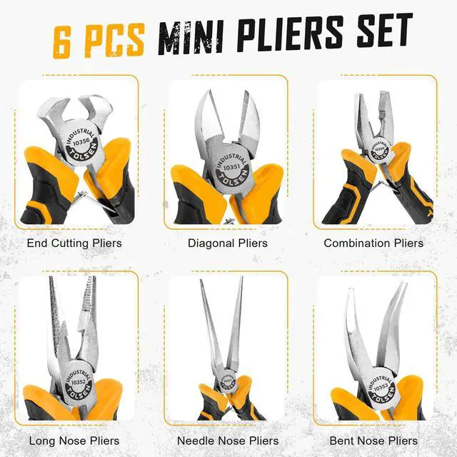 Alt view image 2 of 7 - 6-Piece Mini Pliers Set, Small Needle Nose Pliers Set with Pouch | Diagonal, Long Nose, Bent Nose, End Cutting and Linesman, for Making Crafts, Repairing Electronic and Jewelry