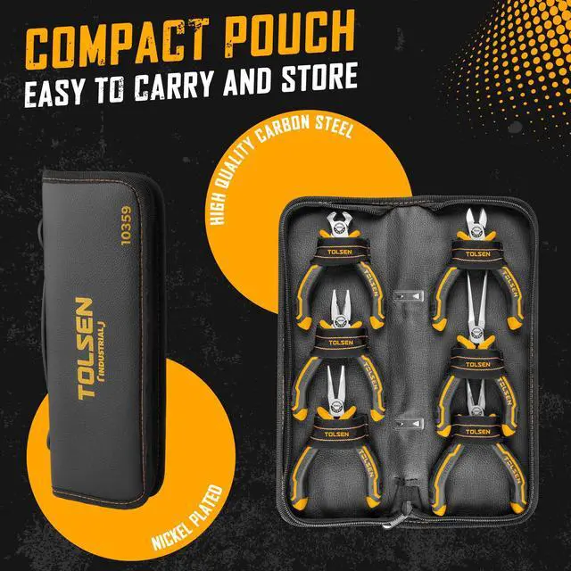 Alt view image 6 of 7 - 6-Piece Mini Pliers Set, Small Needle Nose Pliers Set with Pouch | Diagonal, Long Nose, Bent Nose, End Cutting and Linesman, for Making Crafts, Repairing Electronic and Jewelry
