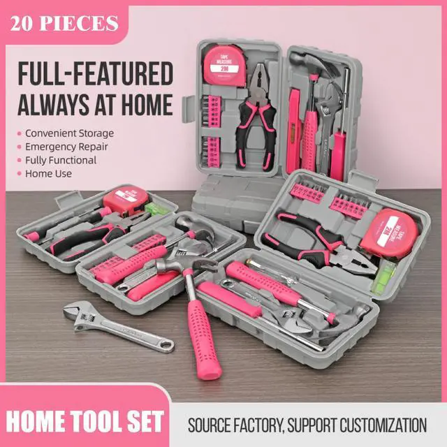 Alt view image 2 of 7 - 20 Pcs Home Tool Set, Basics Household Tool Kit with Small Mini Carrying Box for Men and Women DIY (Pink)