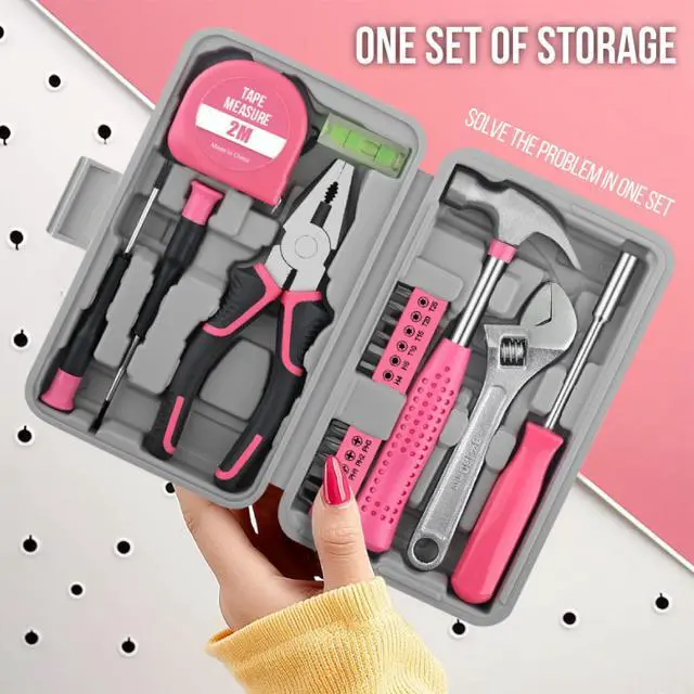 Alt view image 6 of 7 - 20 Pcs Home Tool Set, Basics Household Tool Kit with Small Mini Carrying Box for Men and Women DIY (Pink)