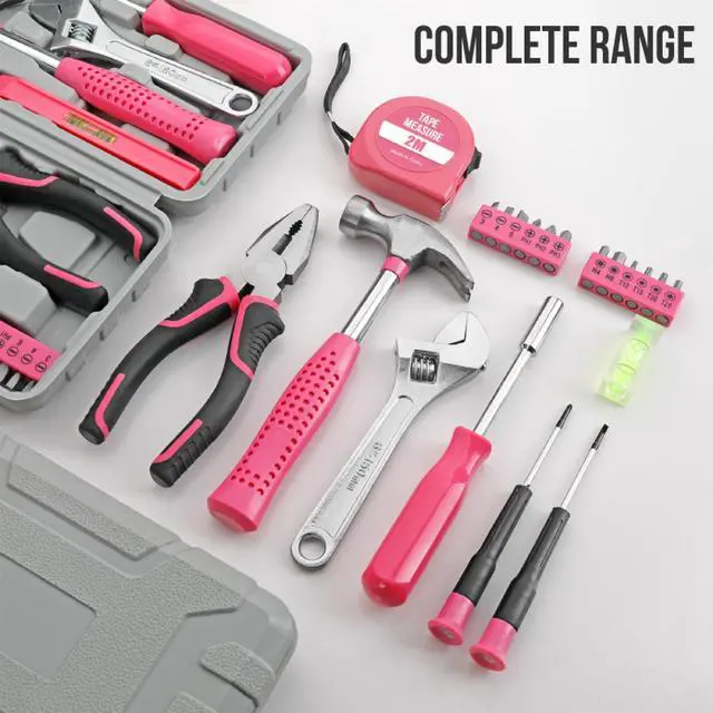 Alt view image 7 of 7 - 20 Pcs Home Tool Set, Basics Household Tool Kit with Small Mini Carrying Box for Men and Women DIY (Pink)