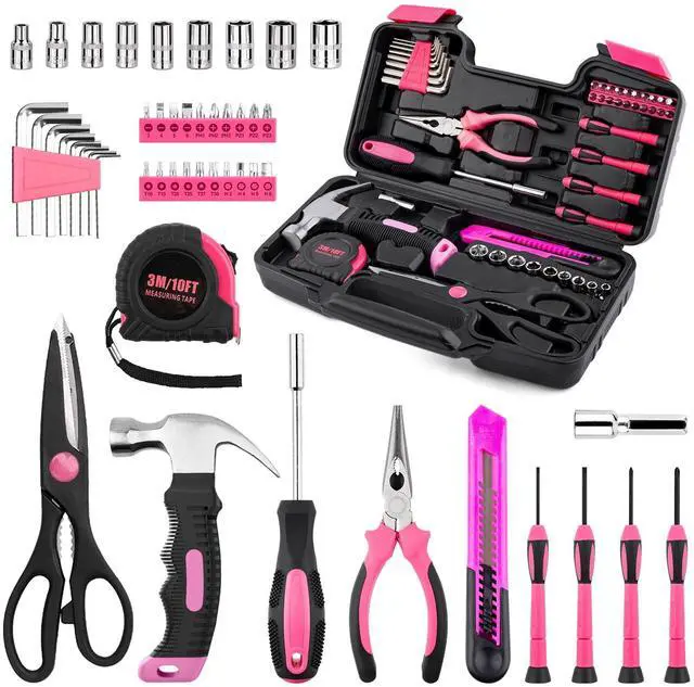 Main image of Tool Set, Mini Tool Kit, 49-Piece Household Pink Small Basic Home, Tool Set with Plastic Toolbox Tool Kit for Dorm, Great for Women,College Students, Household Use & More