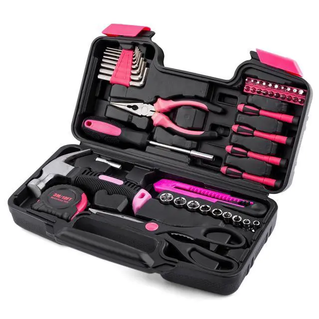 Alt view image 2 of 7 - Tool Set, Mini Tool Kit, 49-Piece Household Pink Small Basic Home, Tool Set with Plastic Toolbox Tool Kit for Dorm, Great for Women,College Students, Household Use & More