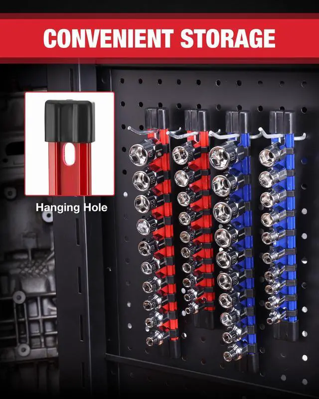 Alt view image 7 of 7 - 1/4" Drive Socket Set, 10-Piece SAE Cr-V Socket Set with Organizer | Standard & Shallow Sockets, External Hex Socket, 5/32" to 9/16", 6-Point, Size Markings, PVC Socket Rail, for Auto Repairs