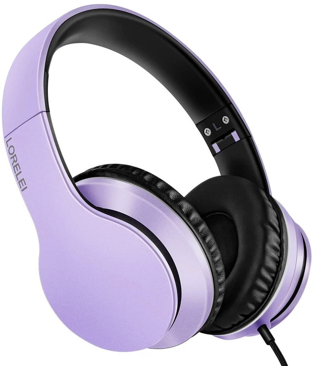 Main image of X6 Over-Ear Headphones with Microphone, Purple-Black Lightweight Foldable & Portable Stereo Bass, Wired for Smartphone & Tablet, MP3 (1.45M No-Tangle)