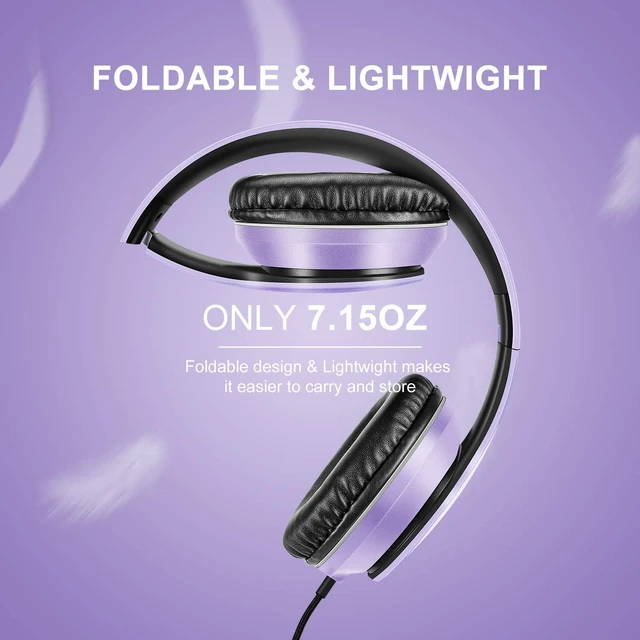 Alt view image 4 of 6 - X6 Over-Ear Headphones with Microphone, Purple-Black Lightweight Foldable & Portable Stereo Bass, Wired for Smartphone & Tablet, MP3 (1.45M No-Tangle)