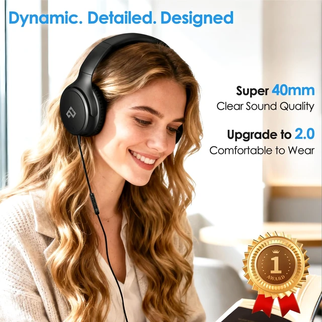 Alt view image 3 of 7 - USB C Wired Headphone Over Ear for School, Noise-isolating Headphones-Black Hi-Fi Stereo,Volume Control,Type C Headphones with Mic for School/Travel/iPhone/iPad/Laptop/Samsung/Pixel/Adults/Teens Gift