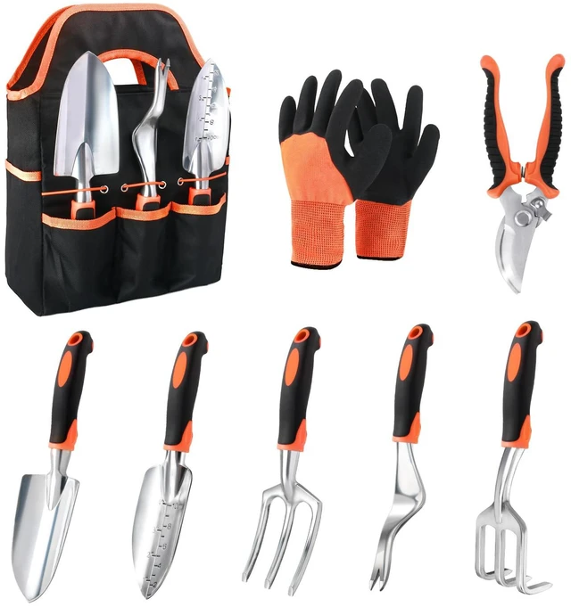 Main image of Garden Tools Set, 8 Piece Gardening Tools Set with Non Slip Ergonomic Handle, Heavy Duty Garden Tool Set with Storage Bag, Gardening Kit for Women, Garden Hand Tools Gift for Women and Men, Orange