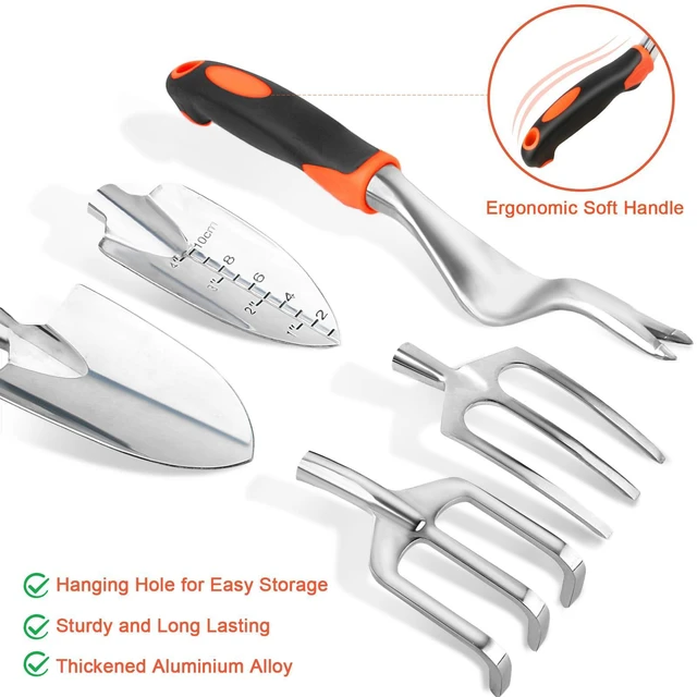 Alt view image 3 of 7 - Garden Tools Set, 8 Piece Gardening Tools Set with Non Slip Ergonomic Handle, Heavy Duty Garden Tool Set with Storage Bag, Gardening Kit for Women, Garden Hand Tools Gift for Women and Men, Orange