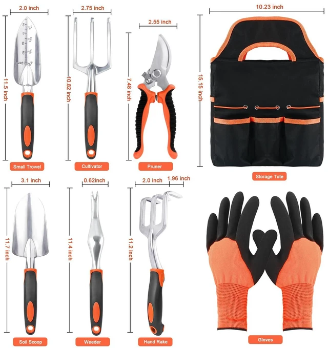 Alt view image 2 of 7 - Garden Tools Set, 8 Piece Gardening Tools Set with Non Slip Ergonomic Handle, Heavy Duty Garden Tool Set with Storage Bag, Gardening Kit for Women, Garden Hand Tools Gift for Women and Men, Orange