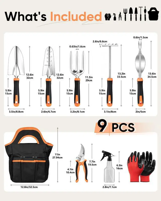 Alt view image 2 of 7 - 9-Piece Stainless Steel Garden Hand Tools Set for Planting | Storage Bag, Rust Resistant, Heavy Duty, For Indoor & Outdoor Planting Weeding Replanting, For Women/Man/Gardeners