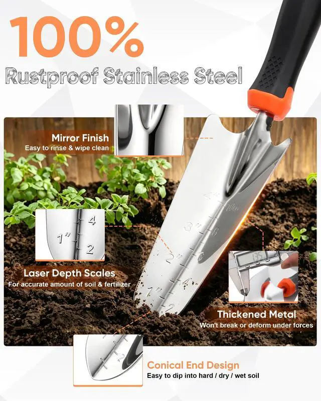 Alt view image 3 of 7 - 9-Piece Stainless Steel Garden Hand Tools Set for Planting | Storage Bag, Rust Resistant, Heavy Duty, For Indoor & Outdoor Planting Weeding Replanting, For Women/Man/Gardeners