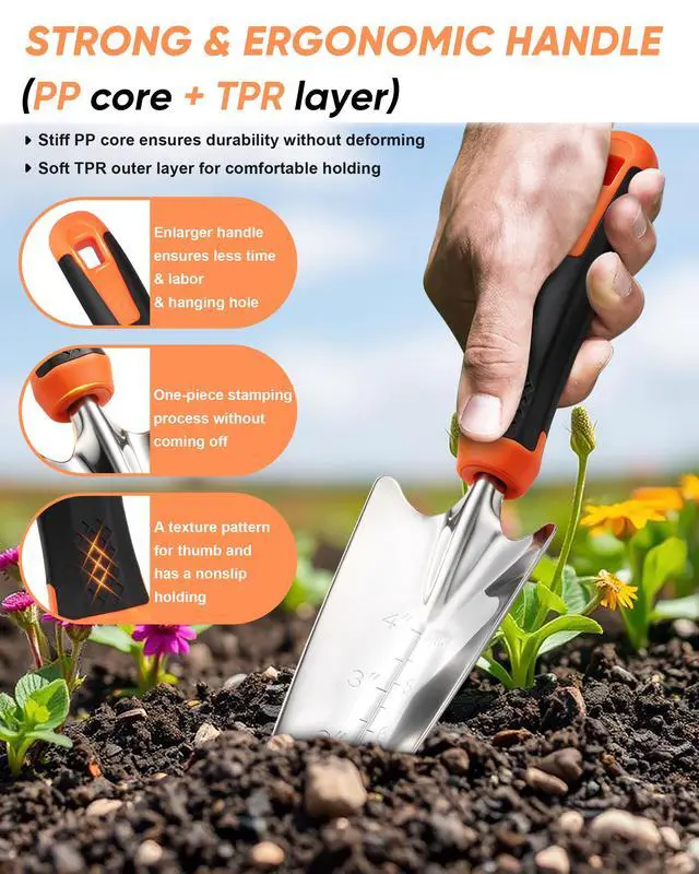 Alt view image 4 of 7 - 9-Piece Stainless Steel Garden Hand Tools Set for Planting | Storage Bag, Rust Resistant, Heavy Duty, For Indoor & Outdoor Planting Weeding Replanting, For Women/Man/Gardeners