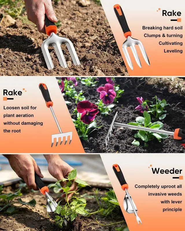 Alt view image 6 of 7 - 9-Piece Stainless Steel Garden Hand Tools Set for Planting | Storage Bag, Rust Resistant, Heavy Duty, For Indoor & Outdoor Planting Weeding Replanting, For Women/Man/Gardeners