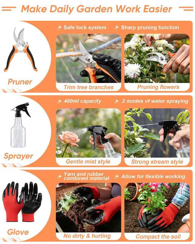 Alt view image 7 of 7 - 9-Piece Stainless Steel Garden Hand Tools Set for Planting | Storage Bag, Rust Resistant, Heavy Duty, For Indoor & Outdoor Planting Weeding Replanting, For Women/Man/Gardeners
