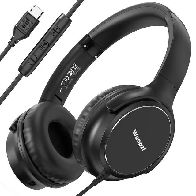 Main image of USB C Wired Over-Ear Headphones with Microphone | Volume Control, Share Port, Adjustable Headband Foldable Stereo Headset for Adult/Teens for iPhone 16, Laptop, Gaming, Travel
