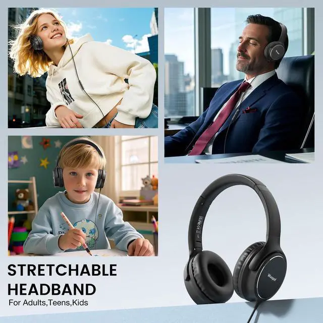 Alt view image 4 of 7 - USB C Wired Over-Ear Headphones with Microphone | Volume Control, Share Port, Adjustable Headband Foldable Stereo Headset for Adult/Teens for iPhone 16, Laptop, Gaming, Travel