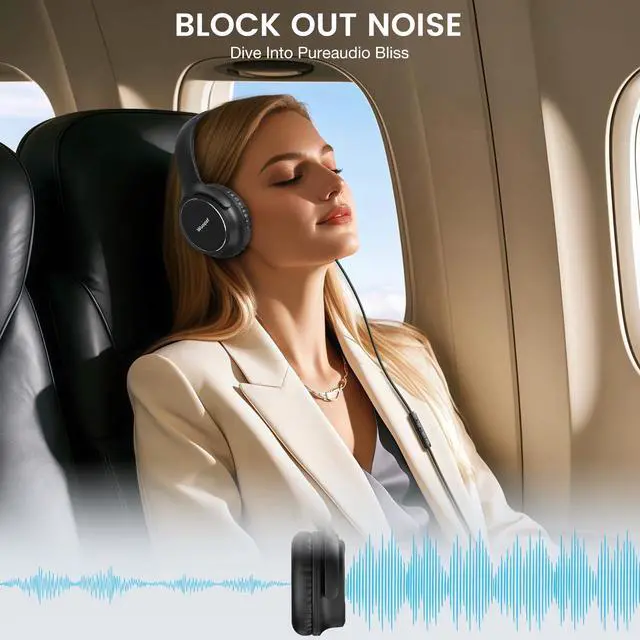 Alt view image 2 of 7 - USB C Wired Over-Ear Headphones with Microphone | Volume Control, Share Port, Adjustable Headband Foldable Stereo Headset for Adult/Teens for iPhone 16, Laptop, Gaming, Travel