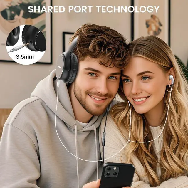 Alt view image 7 of 7 - USB C Wired Over-Ear Headphones with Microphone | Volume Control, Share Port, Adjustable Headband Foldable Stereo Headset for Adult/Teens for iPhone 16, Laptop, Gaming, Travel