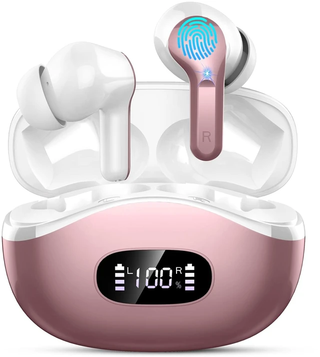 Main image of Wireless Earbuds Bluetooth Headphones, 2025 Hi-Fi Stereo Deep Bass Ear Buds, 4 ENC Noise Cancelling Mic, USB Fast Charging in-Ear Earphones, IP7 Waterproof Workout Sport for Laptop Pad Android iOS