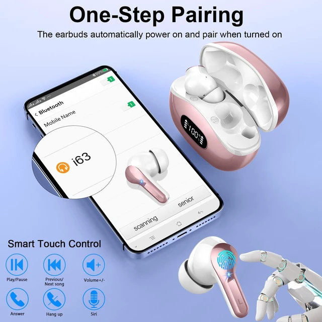 Alt view image 6 of 7 - Wireless Earbuds Bluetooth Headphones, 2025 Hi-Fi Stereo Deep Bass Ear Buds, 4 ENC Noise Cancelling Mic, USB Fast Charging in-Ear Earphones, IP7 Waterproof Workout Sport for Laptop Pad Android iOS