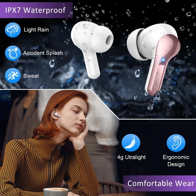 Alt view image 5 of 7 - Wireless Earbuds Bluetooth Headphones, 2025 Hi-Fi Stereo Deep Bass Ear Buds, 4 ENC Noise Cancelling Mic, USB Fast Charging in-Ear Earphones, IP7 Waterproof Workout Sport for Laptop Pad Android iOS
