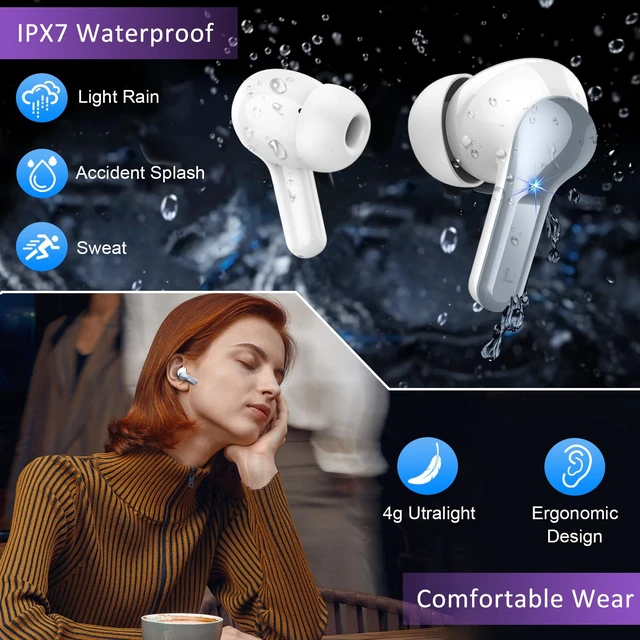 Alt view image 7 of 7 - Wireless Earbuds, 2026 Bluetooth 5.3 Headphones NEW Ear Buds 40H Bass Stereo in-Ear Earphones ENC Noise Cancelling Earbuds with 4 HD Mic, USB-C LED Display IP7 Waterproof Sport Headset for Android iOS