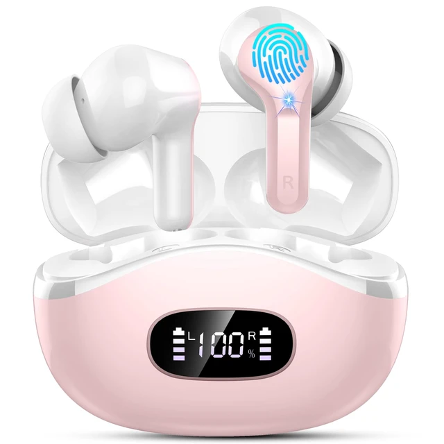 Main image of Wireless Earbuds, 48Hrs 2026 Bluetooth Headphones, Hi-Fi Stereo Deep Bass Ear Buds, ENC Noise Cancelling Mic, Clear Calls, IP-X7 Waterproof, USB Sport Earphones in Ear for Phones Laptop Pad, Pink