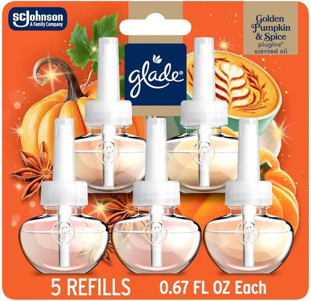 Main image of PlugIns Scented Oil 5 Refills, Air Freshener, Golden Pumpkin & Spice, 3.35 fl oz, Pack of 5