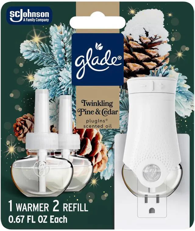 Main image of PlugIns Starter Kit, Air Freshener, Twinkling Pine & Cedar, 1.34 fl oz, 1 Warmer + 2 Refills