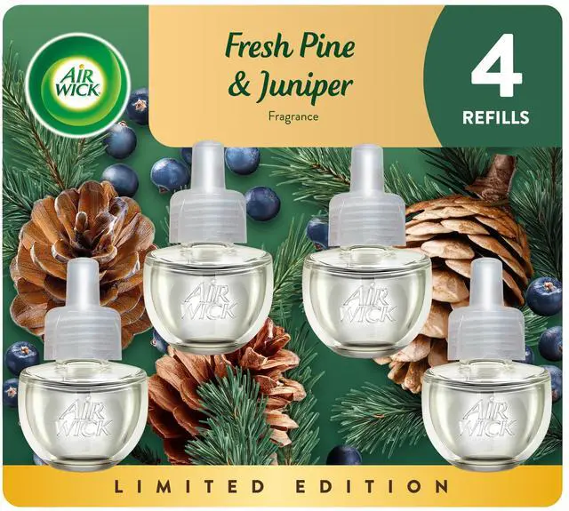 Main image of Plug-In Scented Oil Refills, 4 Count, Fresh Pine and Juniper, Air Freshener, Essential Oils, Eco Friendly