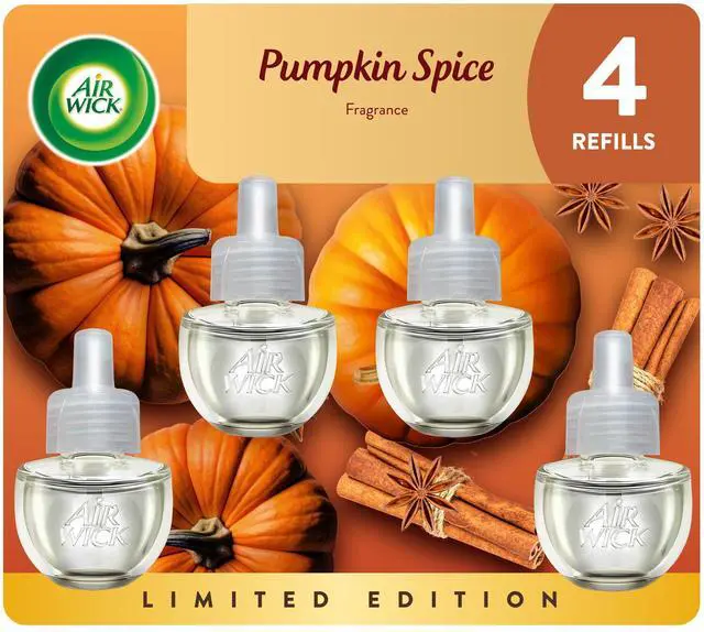 Main image of Plug-In Scented Oil Refills, 4 Count, Pumpkin Spice, Air Freshener, Essential Oils, Eco Friendly