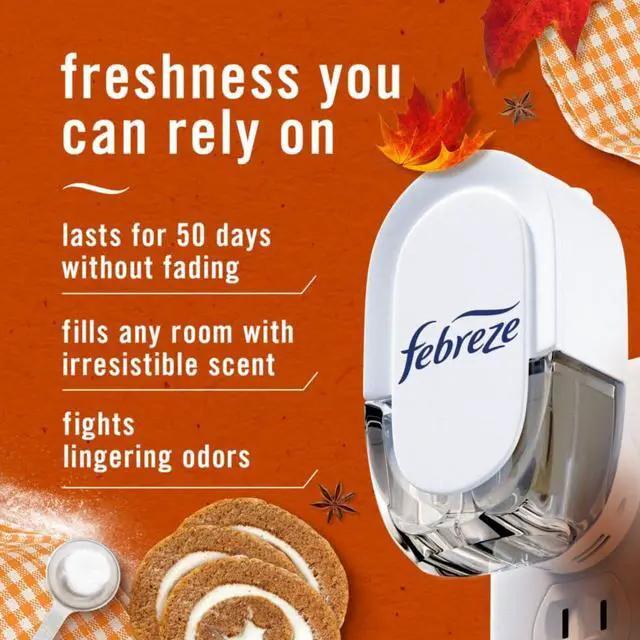 Alt view image 2 of 7 - Plug In Air Freshener, Odor-Fighting Scented Oil Refill, Air Fresheners for Home and Bathroom and Kitchen, Long Lasting for Strong Odors, Pumpkin Roll Scent, 0.87oz Refills, 2 Count