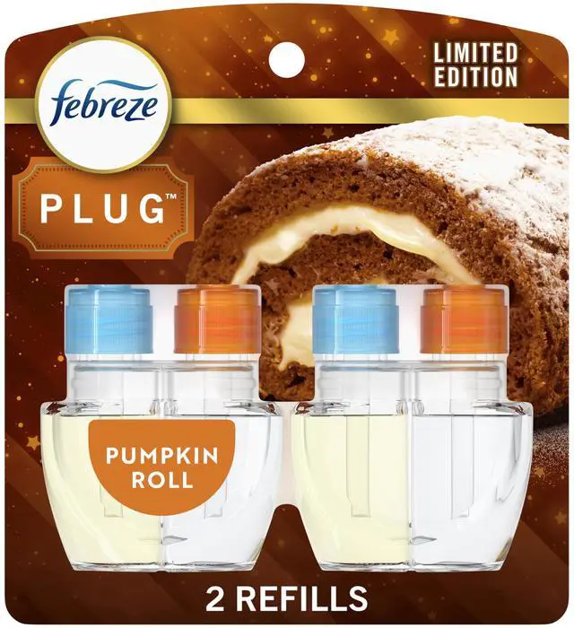 Main image of Plug In Air Freshener, Odor-Fighting Scented Oil Refill, Air Fresheners for Home and Bathroom and Kitchen, Long Lasting for Strong Odors, Pumpkin Roll Scent, 0.87oz Refills, 2 Count