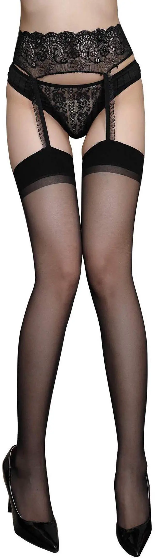 Main image of Womens Suspender Thigh High Stockings Sexy Lace Garter Belt Pantyhose (Black_7051)