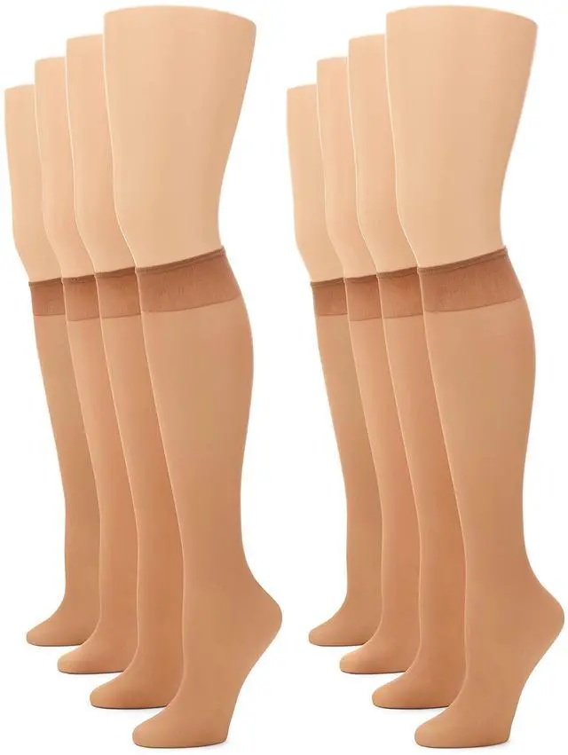 Main image of Sheer Stockings for Women, Knee Highs Women's Socks Value Pack | Stay-put comfort, nylon stockings for daily wear, comfort top, sheer toe, sheer knee high stockings for women, plus size