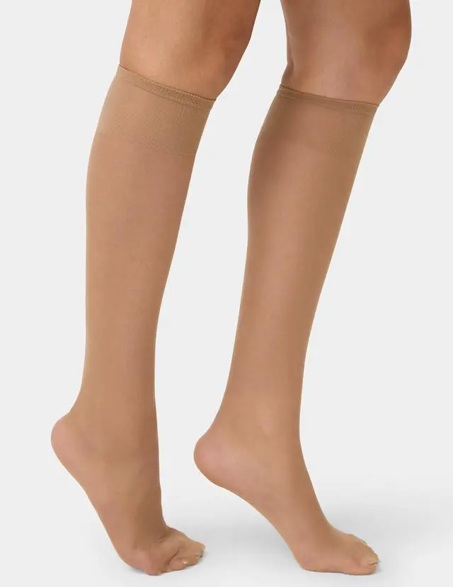 Alt view image 3 of 7 - Sheer Stockings for Women, Knee Highs Women's Socks Value Pack | Stay-put comfort, nylon stockings for daily wear, comfort top, sheer toe, sheer knee high stockings for women, plus size