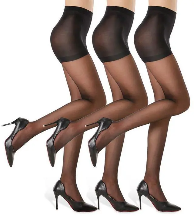 Main image of 3 Pairs Women's Sheer Tights - 20D Control Top Pantyhose with Reinforced Toes(Black, XL) | Flexible Stretch, Various Body Shapes Fit, Smooth Texture, Matches Dresses & Skirts, Daily & Office Occasions
