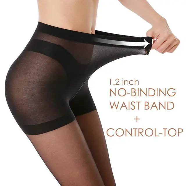Alt view image 3 of 5 - 3 Pairs Women's Sheer Tights - 20D Control Top Pantyhose with Reinforced Toes(Black, XL) | Flexible Stretch, Various Body Shapes Fit, Smooth Texture, Matches Dresses & Skirts, Daily & Office Occasions