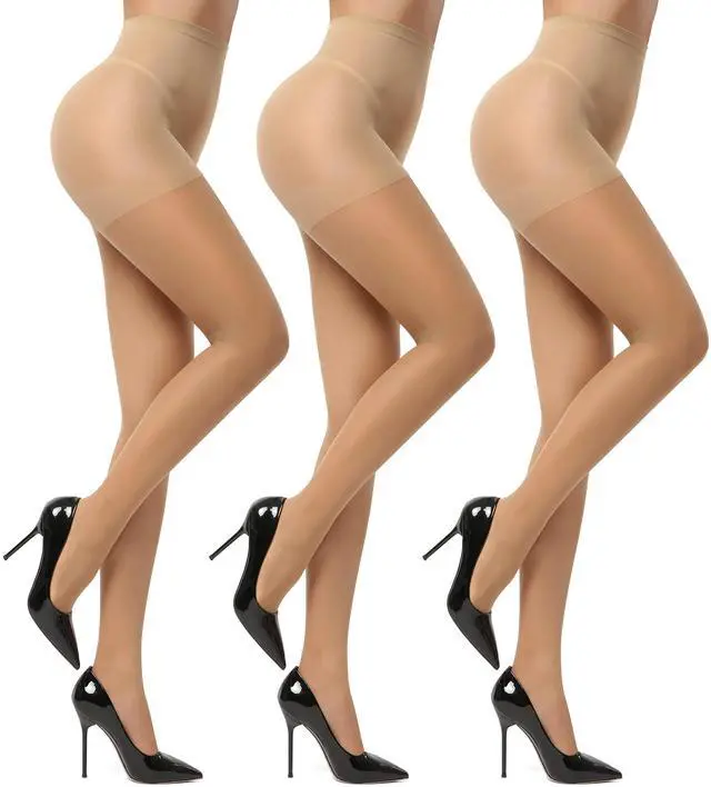 Main image of 3 Pairs Women's Sheer Pantyhose 20D, High Waist Control Top Pantyhose Hosiery (Nude, M)