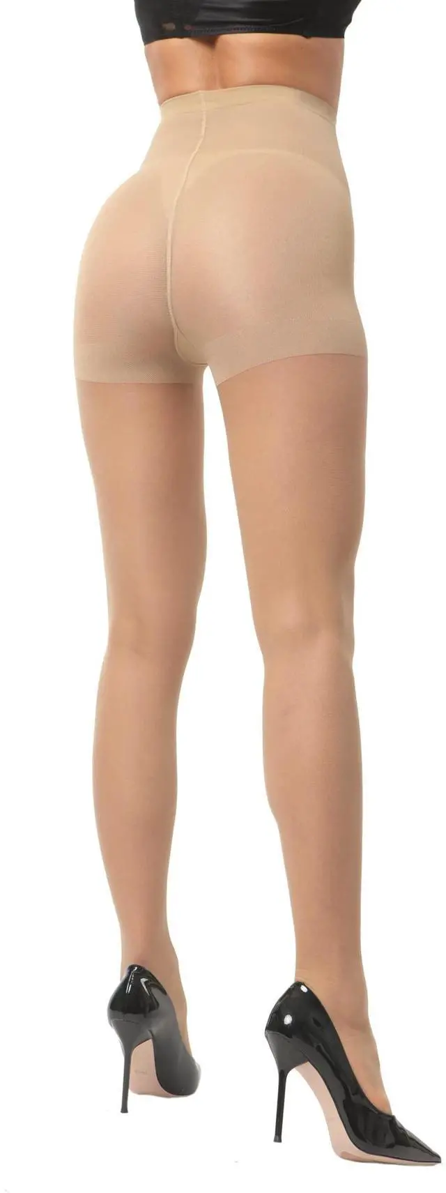 Alt view image 6 of 7 - 3 Pairs Women's Sheer Pantyhose 20D, High Waist Control Top Pantyhose Hosiery (Nude, M)