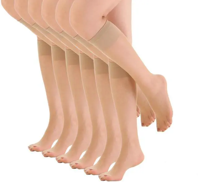 Main image of 6 Pairs Women's Sheer Knee High Stockings 15D (Nude,One Size)