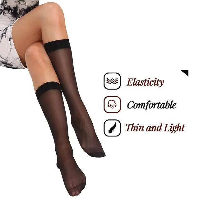 Alt view image 3 of 6 - 6 Pack Knee High Stockings for Women 20 Denier Sheer Nylon Socks Mix | knee highs sheer socks, reinforced toes, elastic nylon. Stretchy free size, Comfy daily wear