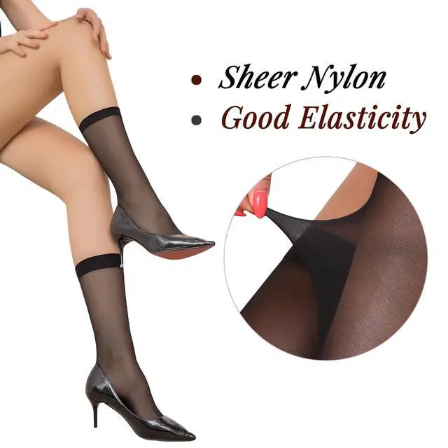 Alt view image 5 of 6 - 6 Pack Knee High Stockings for Women 20 Denier Sheer Nylon Socks Mix | knee highs sheer socks, reinforced toes, elastic nylon. Stretchy free size, Comfy daily wear